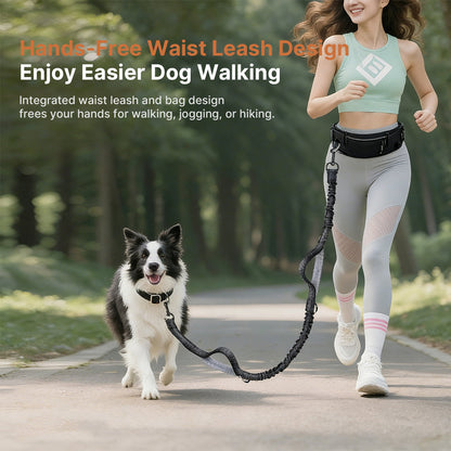 Hands-Free Dog Leash with Waist Bag – Dual Buffer Anti-Pull Running Leash for Walking & Hiking | Traverseon