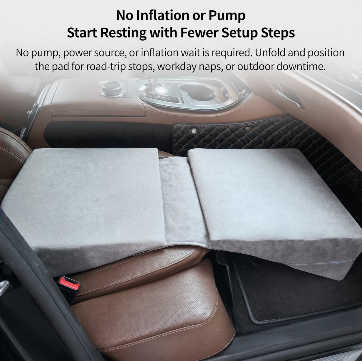 No-Inflation Car Front Seat Sleeping Pad – 1-Seat Leveling Pad for Naps | Traverseon