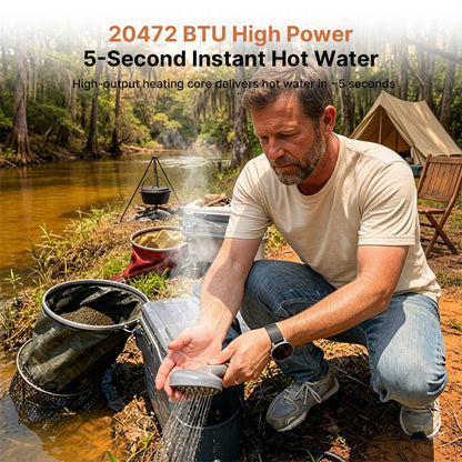 Portable Propane Water Heater – 20472 BTU 5200mAh Constant Temp 450g Tank Camping RV | Traverseon