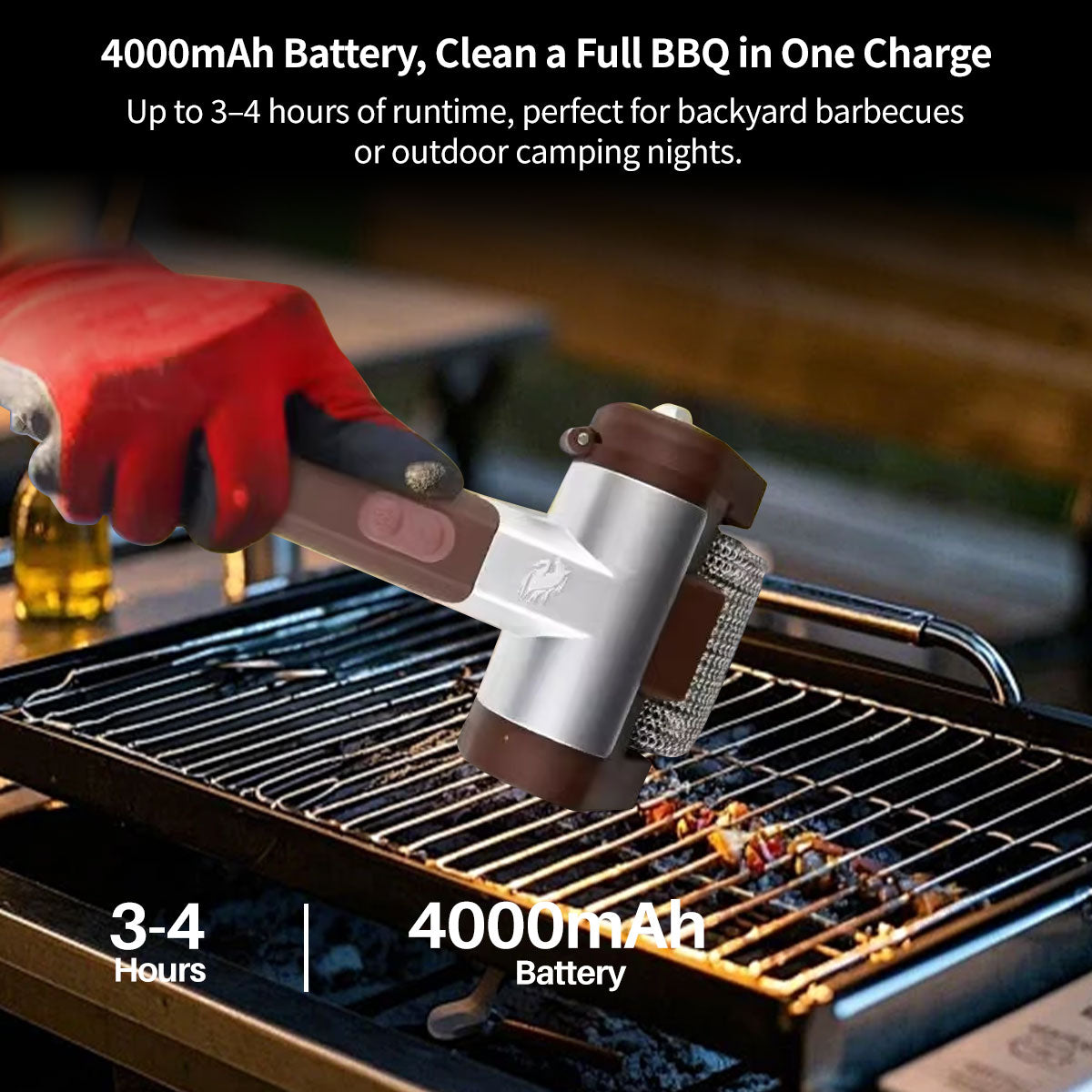 350 RPM Giddy Up Electric Grill Cleaner – Fast Cleaning for Outdoor BBQ, Long Battery Life, LED Light | Traverseon