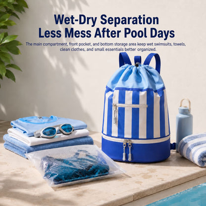 17.5L Wet Dry Drawstring Swim Bag – Bottom Compartment Pool Bag | Traverseon