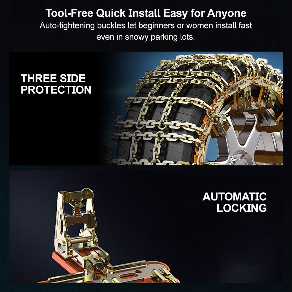 Snow Chains for Car Tires – Alloy Grid, Jack-Free Install | Traverseon