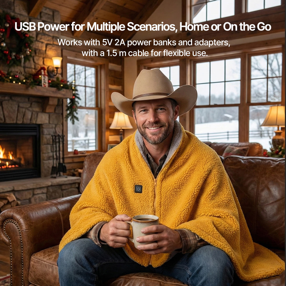 Heated Blanket Wearable USB-Powered – 3-Speed Temp, Washable for Camping | Traverseon