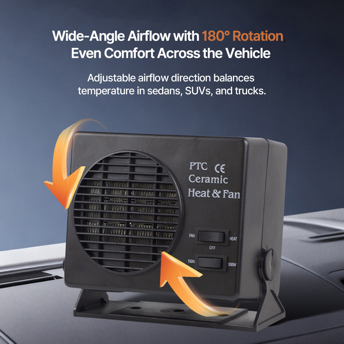 Heater Car 12V Portable Defroster – 150W/300W Cool-Warm PTC Ceramic Fan for Sedans, SUVs | Traverseon