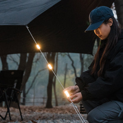 8-Piece Camping Rope Light Set with Buckles, Type-C Rechargeable, Stepless Dimming | Traverseon