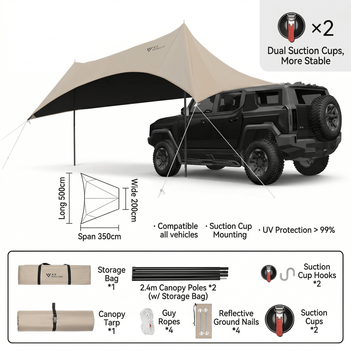 Car Side Awning – UPF50+ Waterproof Suction Mount Shade for SUV RV | Traverseon