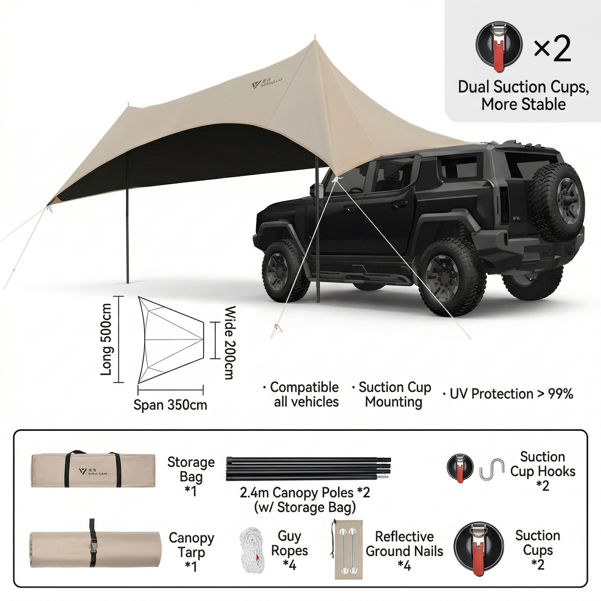 Car Side Awning – UPF50+ Waterproof Suction Mount Shade for SUV RV | Traverseon