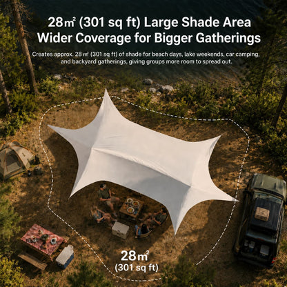Large Hex Camping Tarp Shelter – UPF50+ 301 sq ft Sun Shade Canopy | Traverseon