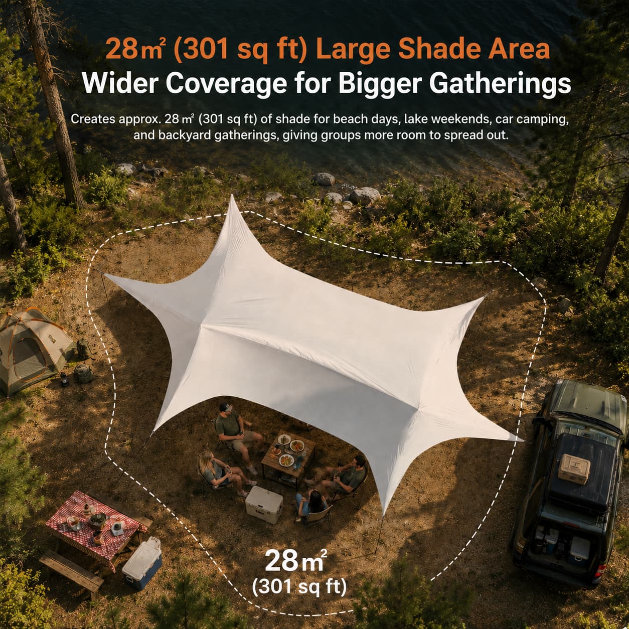 Large Hex Camping Tarp Shelter – UPF50+ 301 sq ft Sun Shade Canopy | Traverseon