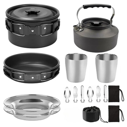 Camping Cookware Set – 2-3 Person Outdoor Pots & Tableware | Traverseon