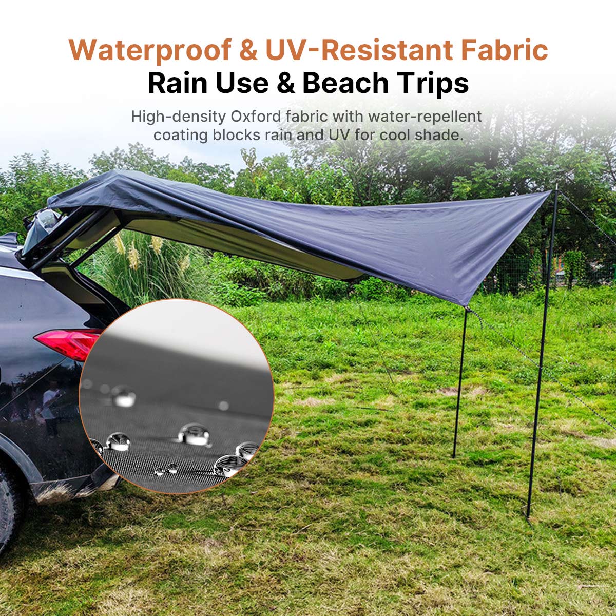 SideMount Dual-Use Car Awning — 2-in-1 Rear & Side Setup, Windproof Stable, All-Weather Portable | Traverseon