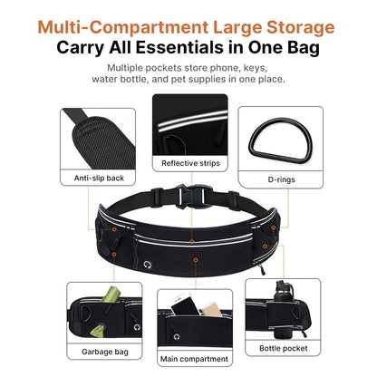 Hands-Free Dog Leash with Waist Bag – Dual Buffer Anti-Pull Running Leash for Walking & Hiking | Traverseon