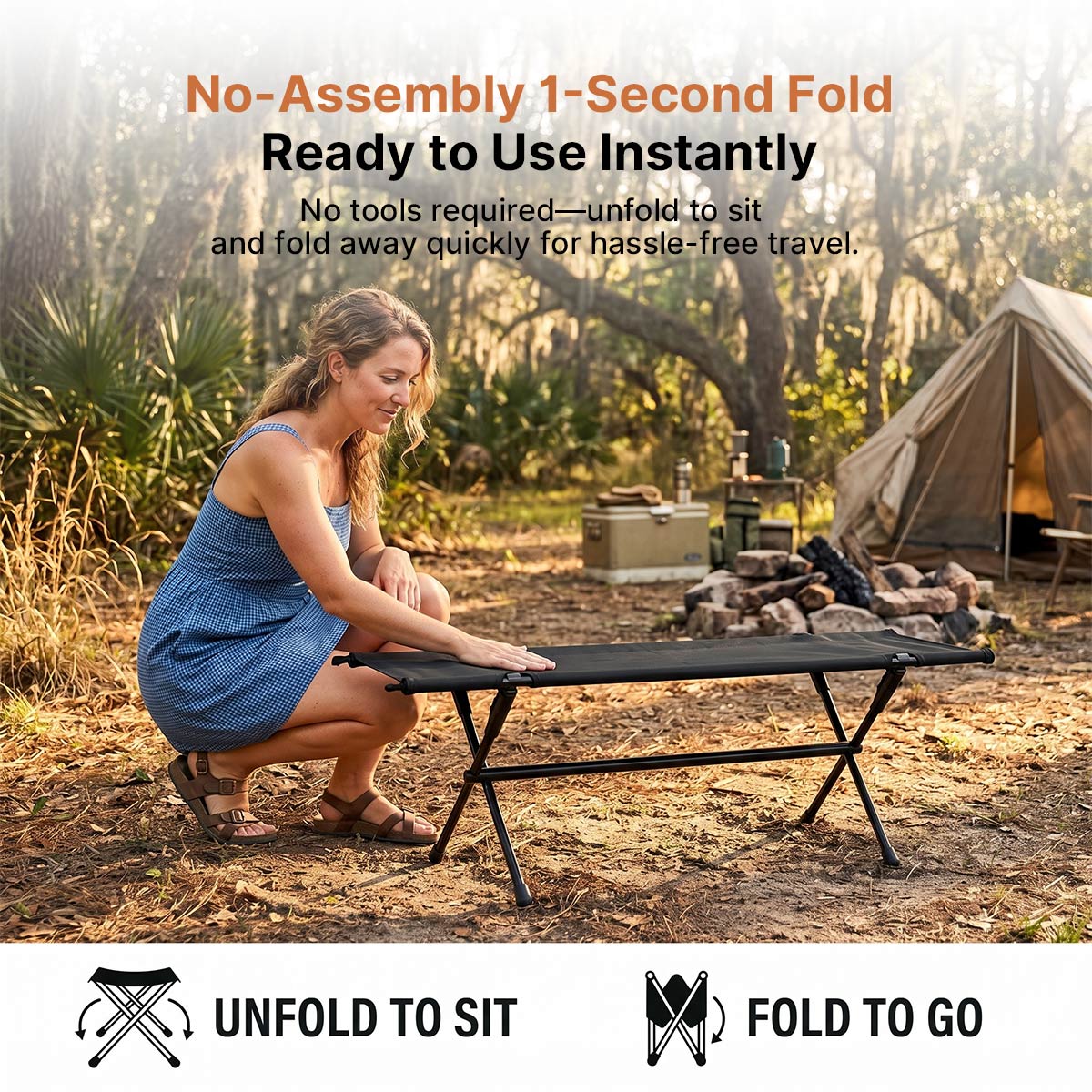 Double Folding Camping Bench – 440 lbs Lightweight Waterproof Outdoor| Traverseon