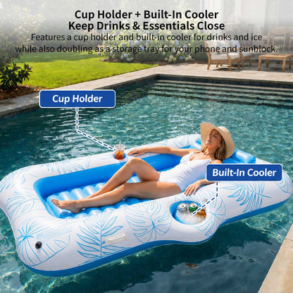 82.7" Inflatable Pool Float with Built-In Cooler – Water Lounger | Traverseon