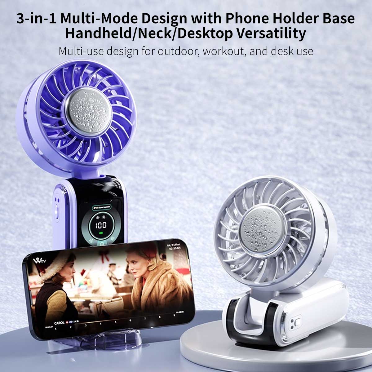 TEC Ice Compress 3-in-1 Handheld Fan - NTC Safe, 100-Speed, LED Digital Display, 3600mAh Portable Cooler|Traverseon