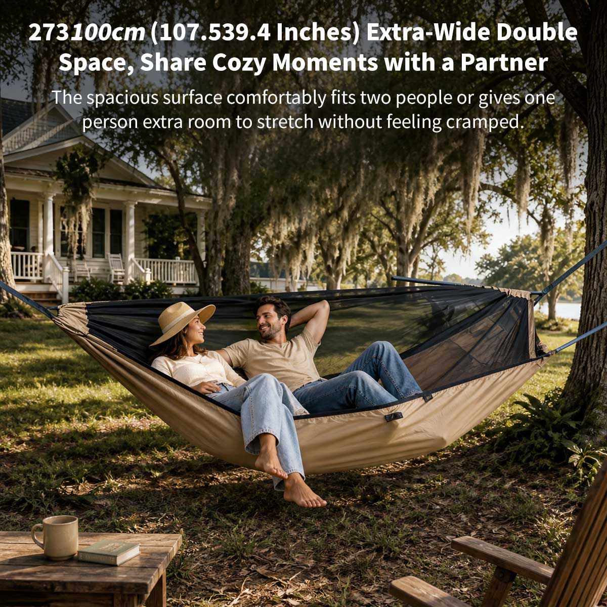 Camping Hammock with Mosquito Net – 273x100 cm Double, 250 kg Capacity | Traverseon