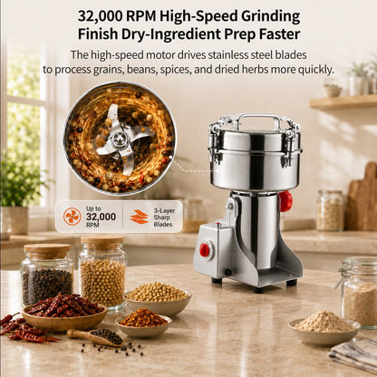 Electric Grain Grinder – 800g–2000g Swing-Type Spice & Herb Mill | Traverseon