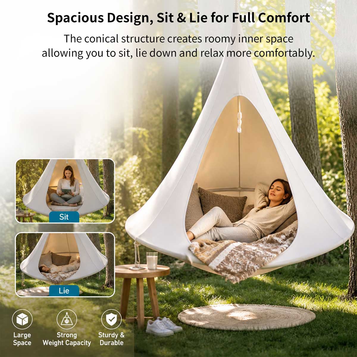 Conical Hanging Hammock Chair – 441 lb Waterproof Outdoor Swing | Traverseon