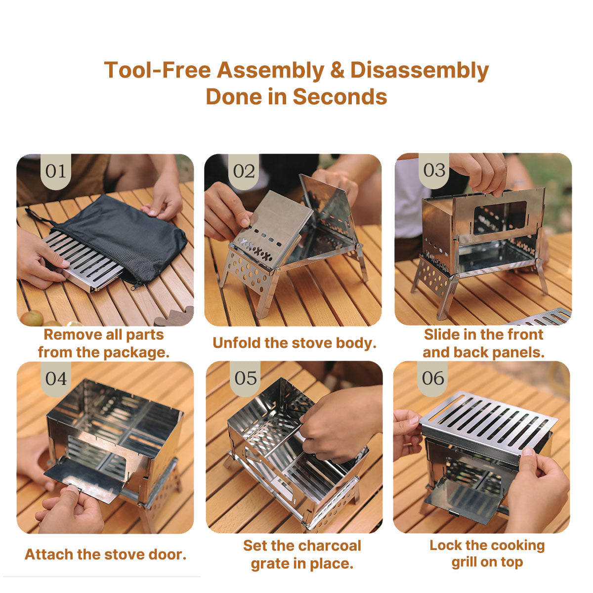 Portable Wood-Burning Stove – 930g Ultra-Light Card-Style  Foldable BBQ for Camping | Traverseon