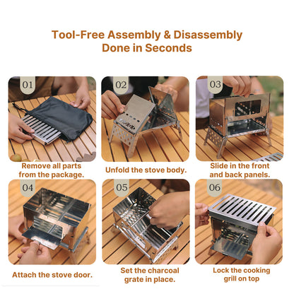 Portable Wood-Burning Stove – 930g Ultra-Light Card-Style  Foldable BBQ for Camping | Traverseon