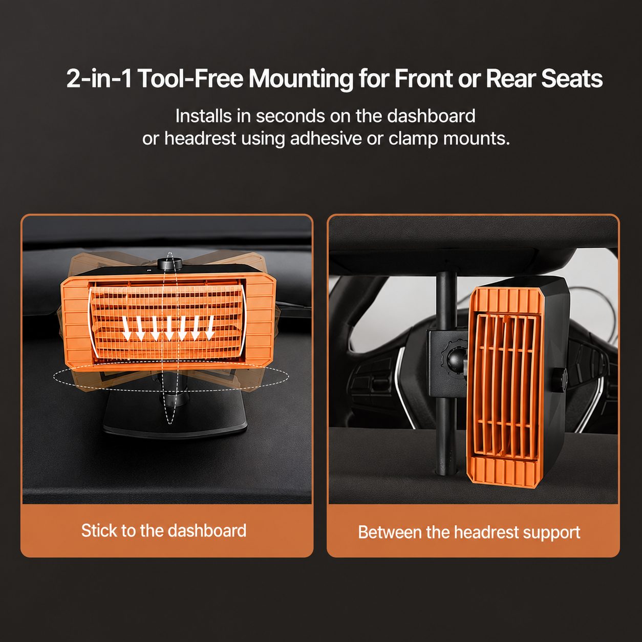 360° Swivel Fast-Heat Car Heater —12V/24V, Instant 80°C, Silent, Fire-Retardant Safety | Traverseon