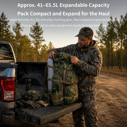 65.5L Camo Framed Hunting Backpack – 88 lb Max Load Meat Hauler | Traverseon
