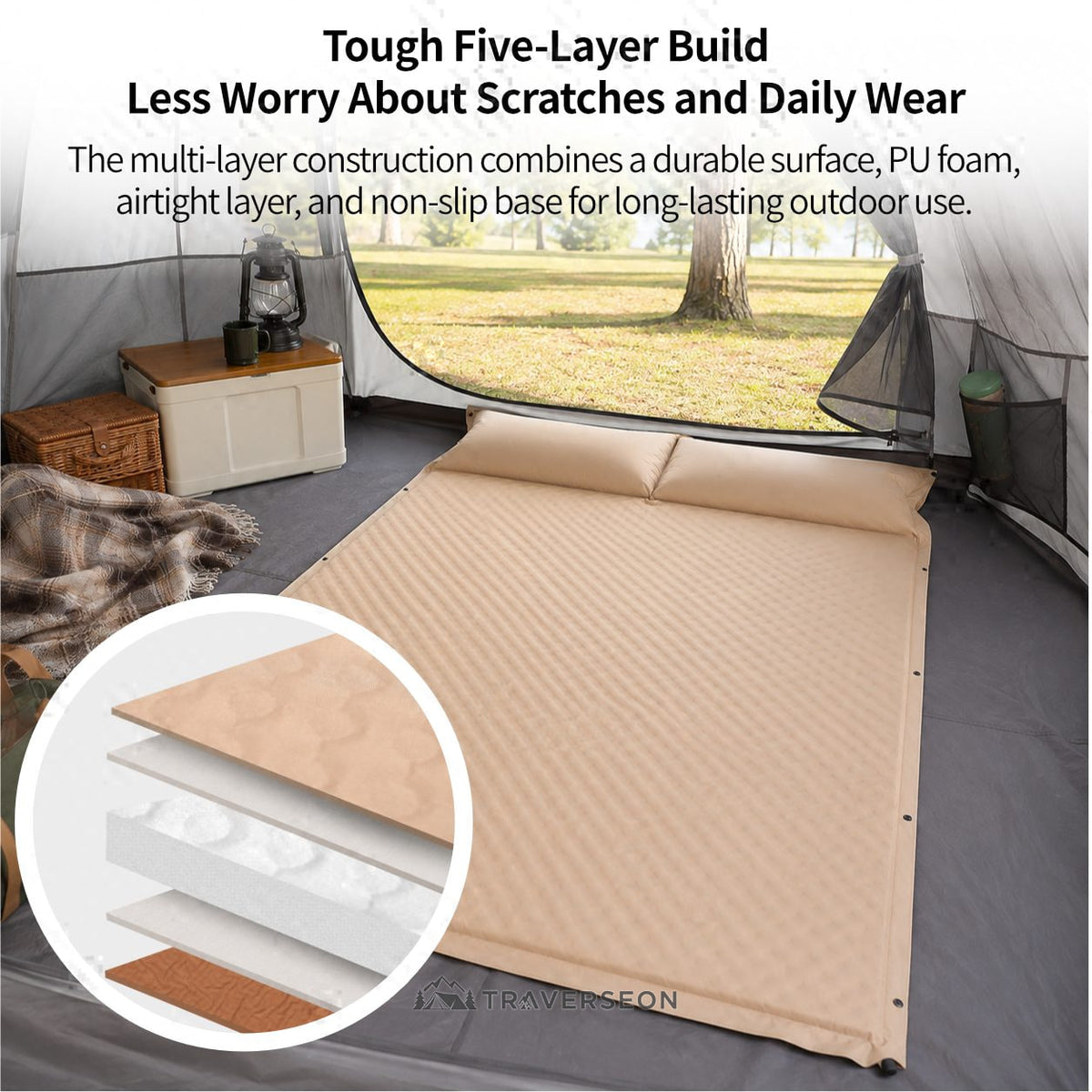 Automatic Inflatable Camping Mattress – Moisture-Proof,Back-Support,Portable|Traverseon