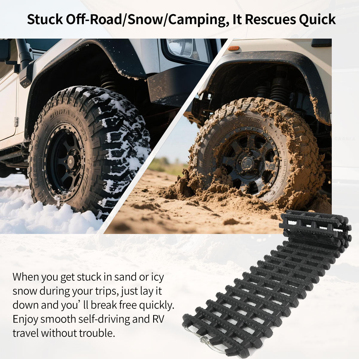 Car Traction Mat – 10-Ton Load, Tool-Free Recovery , Multi-Size for Car/Truck/SUV/RV Camping | Traverseon