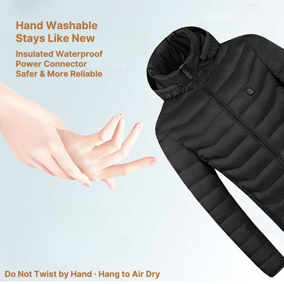 Heated jacket with 3 modes, windproof design, and 1-min quick heat.