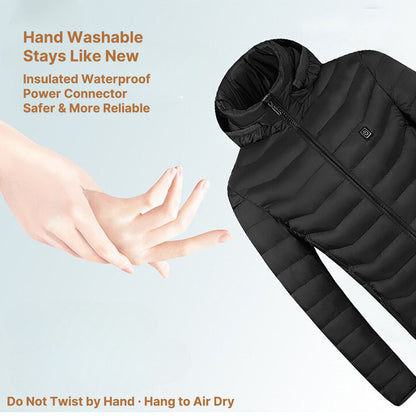 Heated jacket with 3 modes, windproof design, and 1-min quick heat.