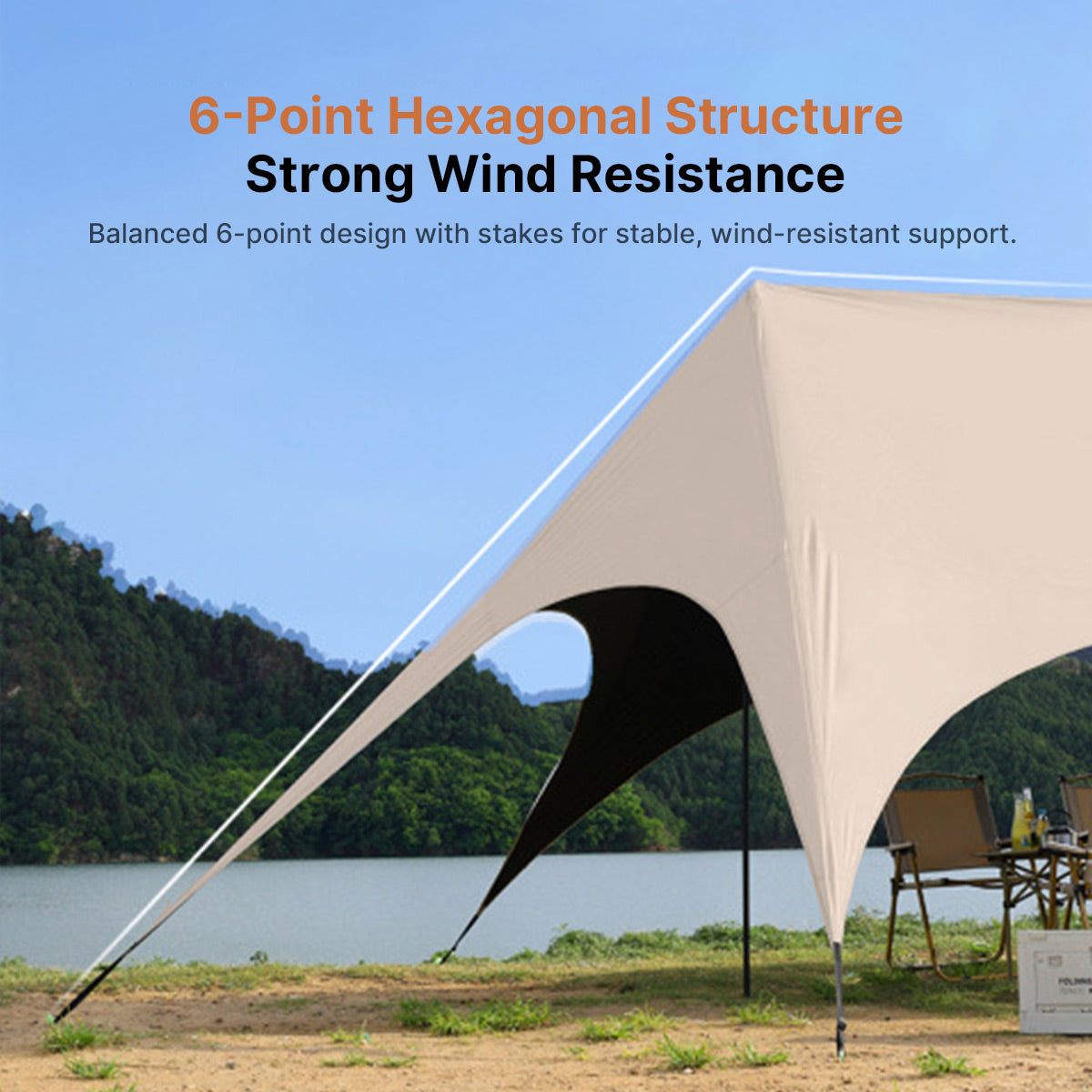 StormLock™ Hex Shelter — 360° Rainproof, 6-Point Stable, 2.6m Tall Entry, All-Terrain Portable | Traverseon
