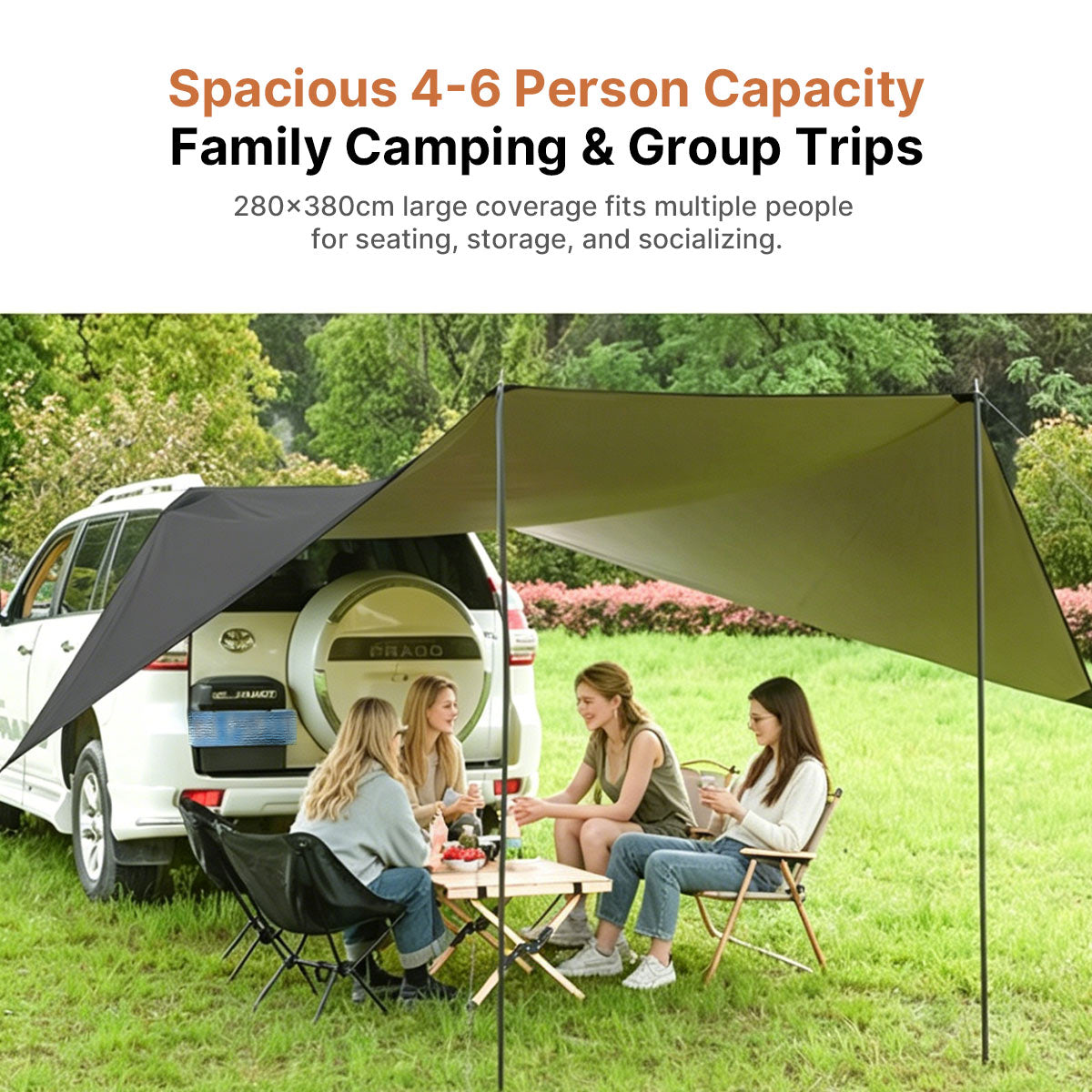 SideMount Dual-Use Car Awning — 2-in-1 Rear & Side Setup, Windproof Stable, All-Weather Portable | Traverseon