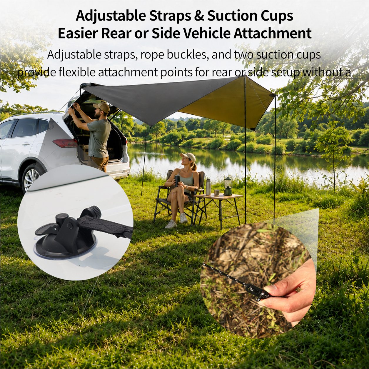 SideMount Dual-Use Car Awning — 2 in 1 Rear & Side Setup, Leak Resistant, Windproof Stable, All Weather Portable | Traverseon