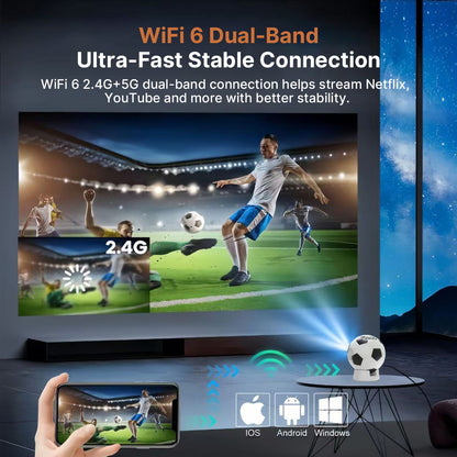Soccer-Shaped Smart Projector – 360° WiFi6 Home Theater | Traverseon