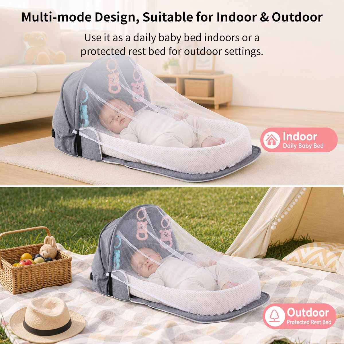Portable Baby Travel Bassinet – 1.8 lb Foldable Mosquito Net Bed | Traverseon