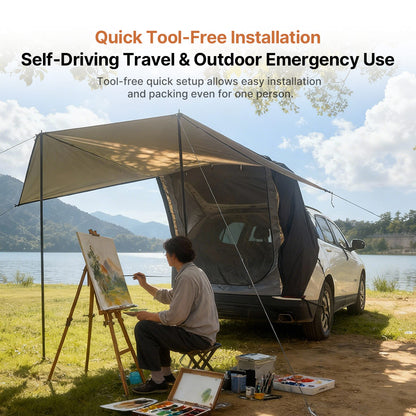 SUV Car Camping Tailgate Awning, Waterproof Privacy Screen, Extended Canopy, All-Terrain & All-Season Use | Traverseon