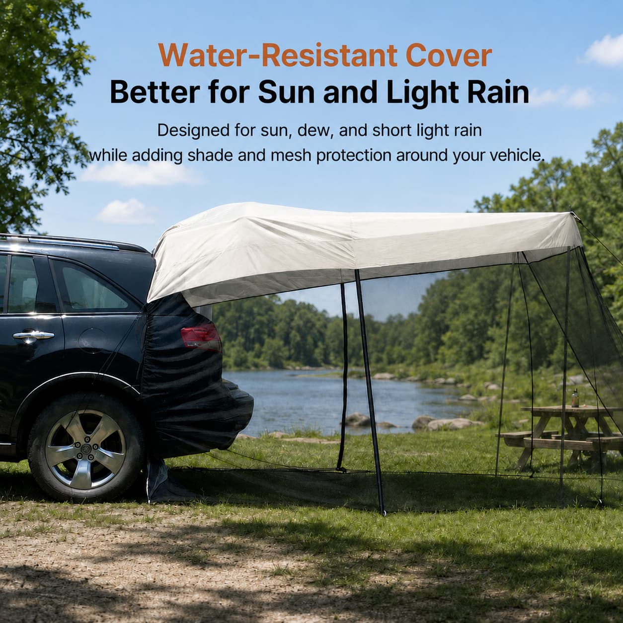 SUV Tailgate Screen Canopy – 10 x 6.5 ft Mosquito Net Sun Shade | Traverseon