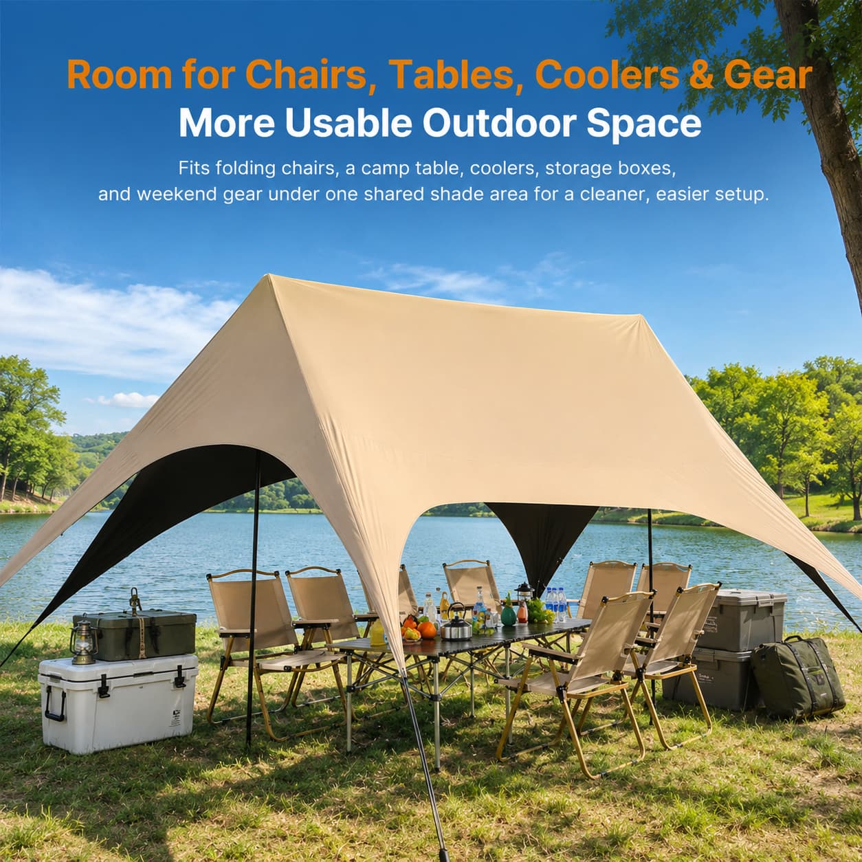 Large Hex Camping Tarp Shelter – UPF50+ 301 sq ft Sun Shade Canopy | Traverseon