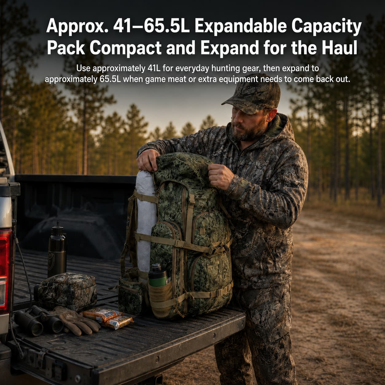 65.5L Camo Framed Hunting Backpack – 88 lb Max Load Meat Hauler | Traverseon