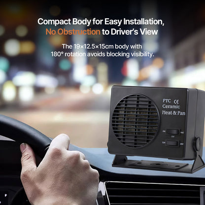 Heater Car 12V Portable Defroster – 150W/300W Cool-Warm PTC Ceramic Fan for Sedans, SUVs | Traverseon