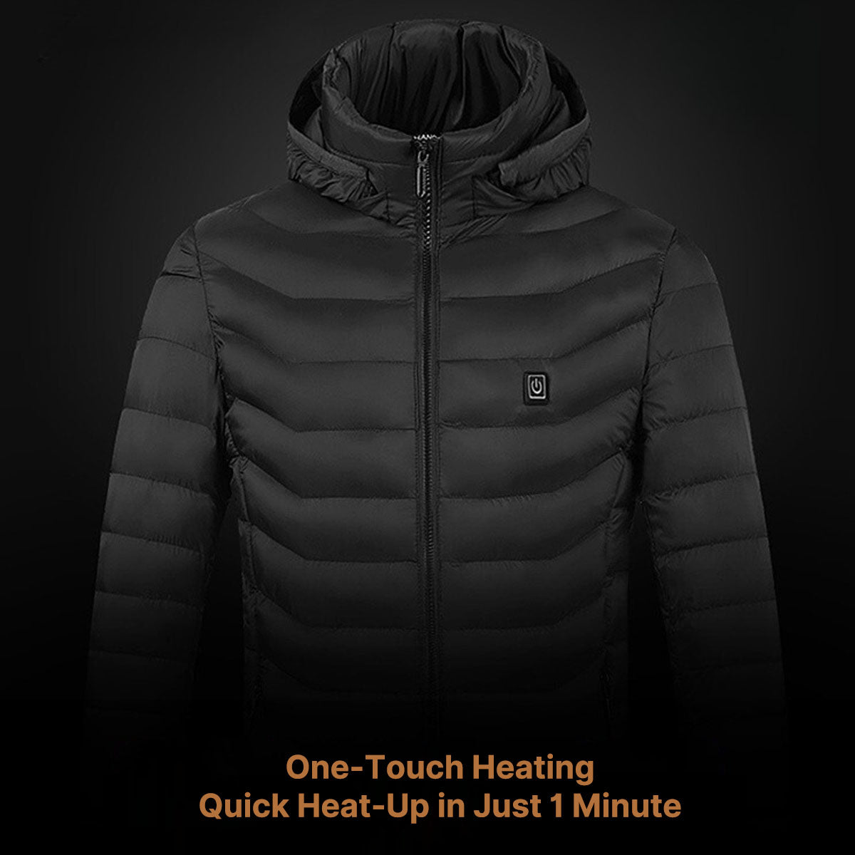 Heated jacket with 3 modes, windproof design, and 1-min quick heat.