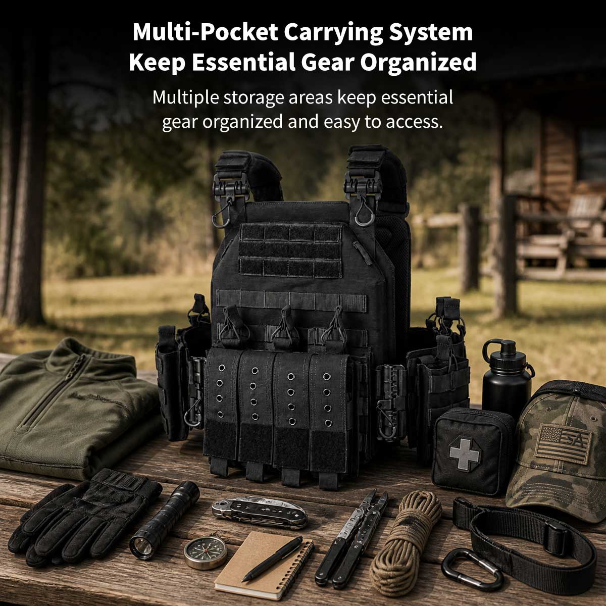 Tactical Vest MOLLE Carrier – 1000D Nylon Adjustable Military Gear Vest 38×31cm | Traverseon