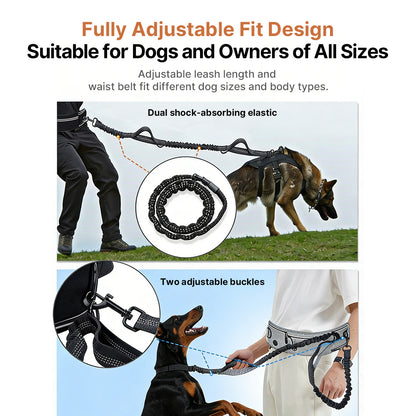 Hands-Free Dog Leash with Waist Bag – Dual Buffer Anti-Pull Running Leash for Walking & Hiking | Traverseon