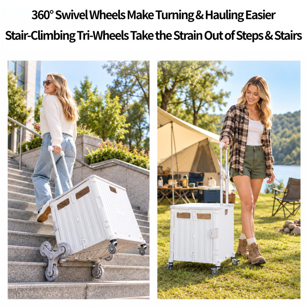 45L/65L Folding Utility Cart – Camping Crate with Stair-Climbing Wheels | Traverseon