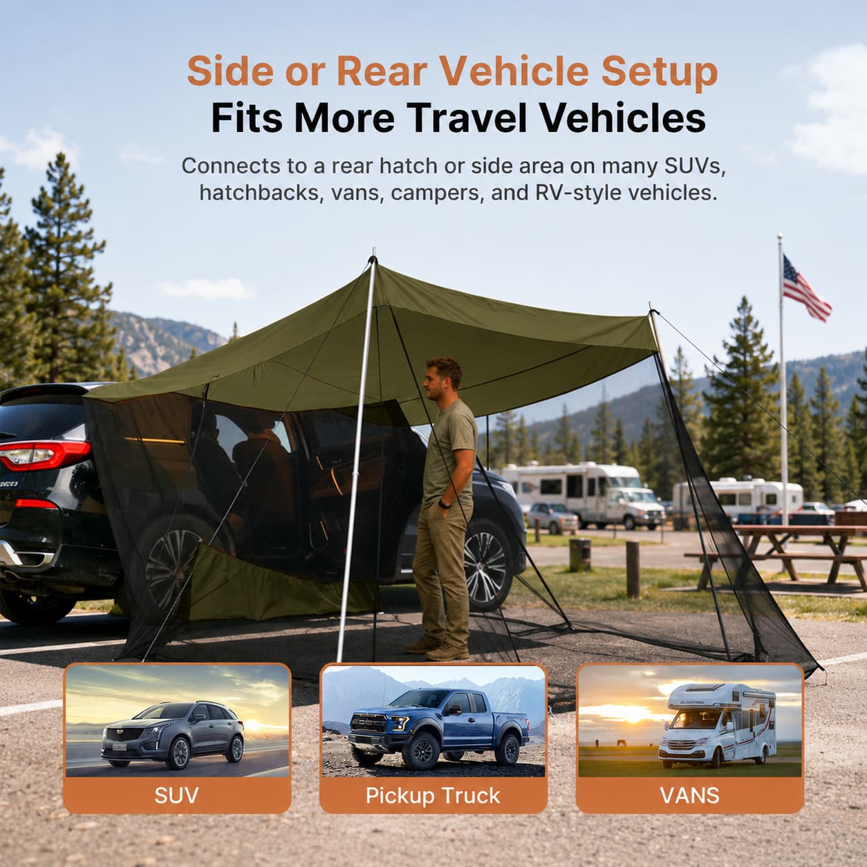 SUV Tailgate Screen Canopy – 10 x 6.5 ft Mosquito Net Sun Shade | Traverseon