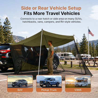 SUV Tailgate Screen Canopy – 10 x 6.5 ft Mosquito Net Sun Shade | Traverseon