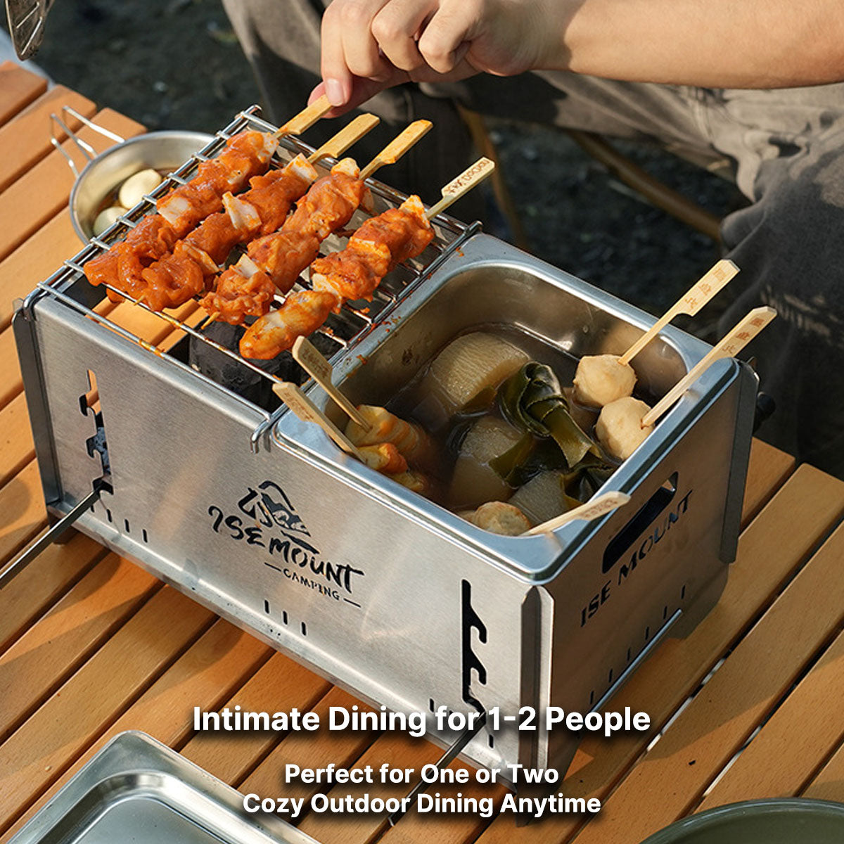 Multi-Function Charcoal Camp Stove – Dual-Zone Cooking, 3-Level Heat | Traverseon