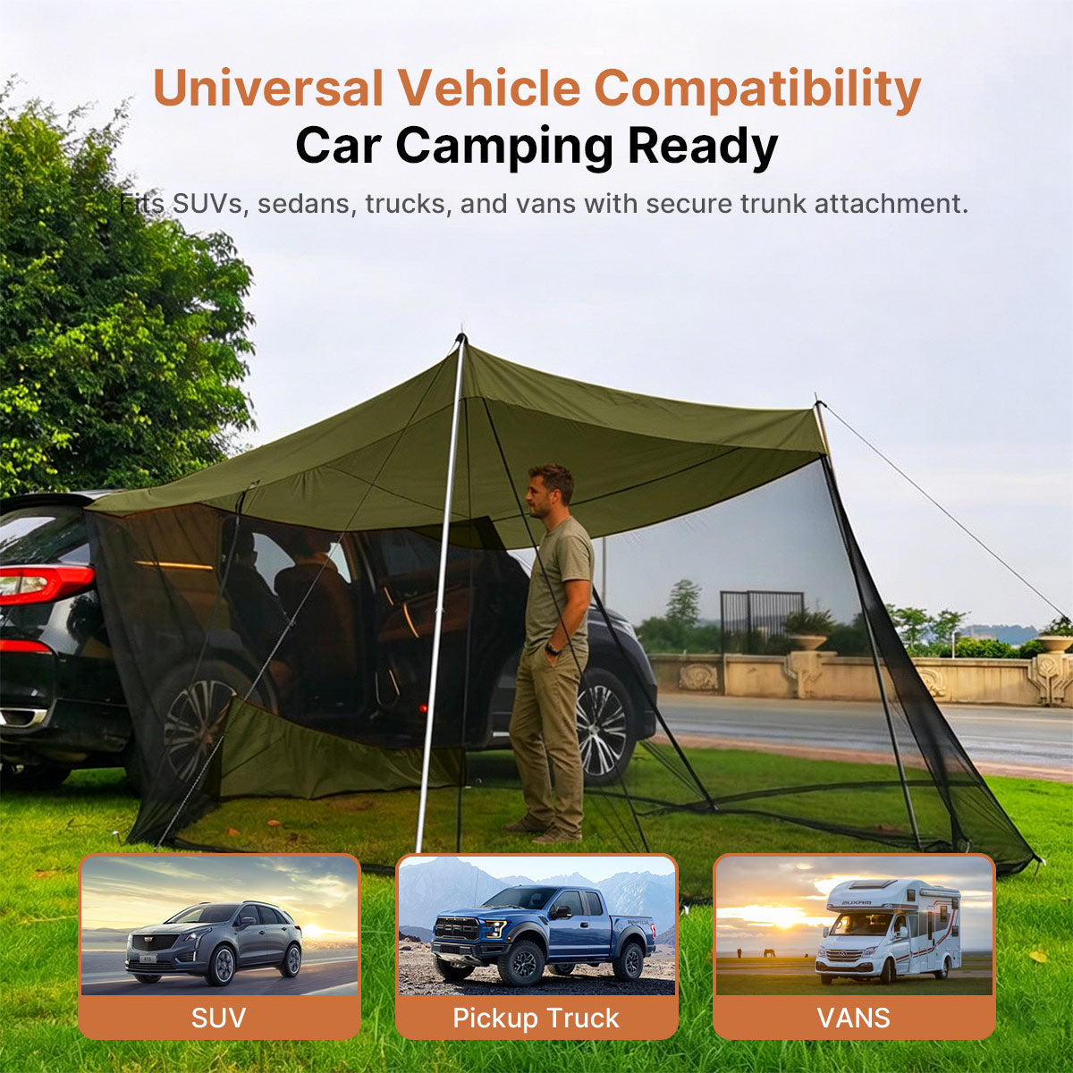 SUV Trunk Canopy Tent – Mosquito Net Sunshade Waterproof Car Shelter | Traverseon