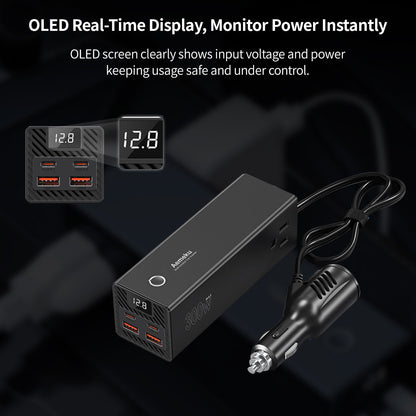 Car Power Inverter – Dual Fast Charge, 2 Outlets & 4 USB, Fits All Vehicles, Road Trips & Camping Must-Have| Traverseon