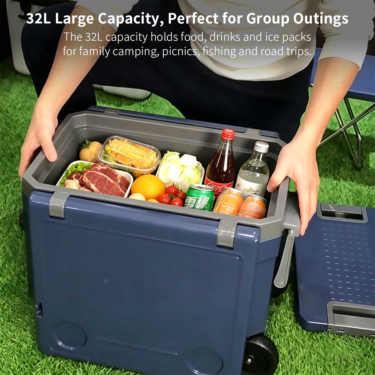 32L / 34Qt Folding Cooler Table – Wheeled Camping Picnic Cooler | Traverseon